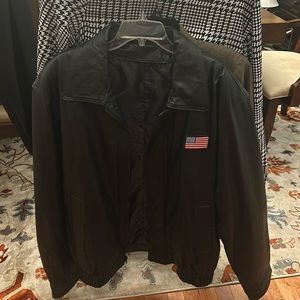 Black leather jacket with USA and a flag on the back